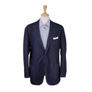 LBM 1911 Blue Wool Fleece Unstructured Patch Pocket Blazer Jacket 46R